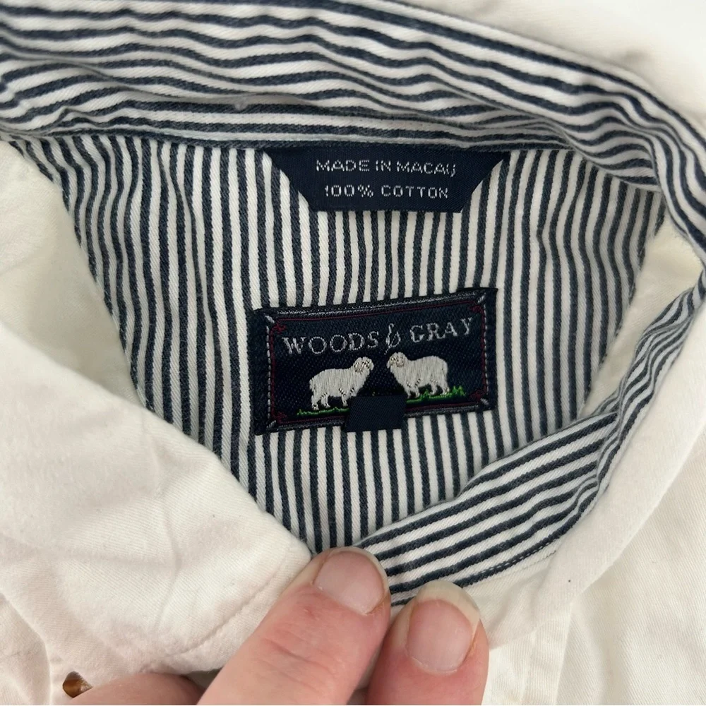 WOODS & GRAY Shirt Mens White Long Sleeve Sz S US XL Button Down 100% Cotton - Picture 3 of 8